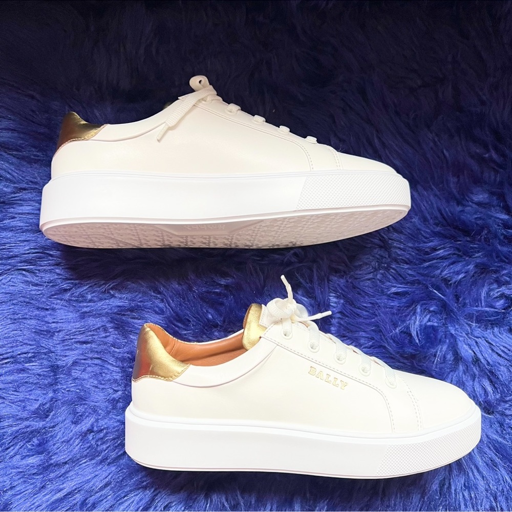 ❤️SOLD❤️ New! BALLY Logo White Leather Sneakers - Picture 6 of 12
